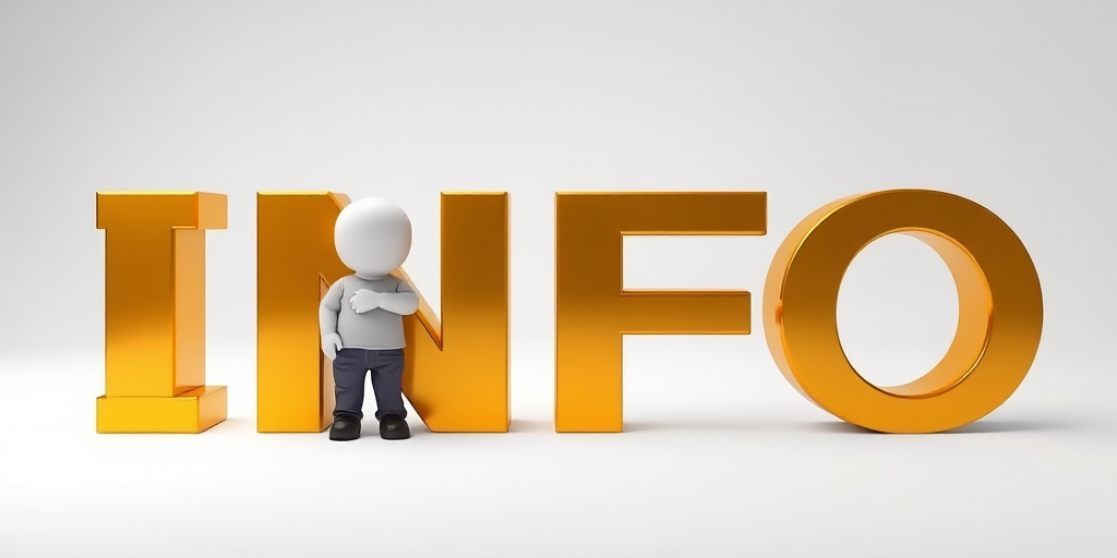 Generate an image of a 3D cartoon character leaning against stylized golden letters spelling "INFO," with a clean white background, using a DSLR camera with a 50mm lens, aperture f/1.8, ISO 100, and a soft focus to enhance depth, in a bright and vibrant style.