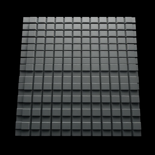 A high-resolution digital representation of a 3D grid pattern against a black background, capturing intricate details and smooth gradients, using a Canon EOS R5 at f/8, ISO 100, 1/60s, with a wide-angle lens at 16mm for an immersive perspective.