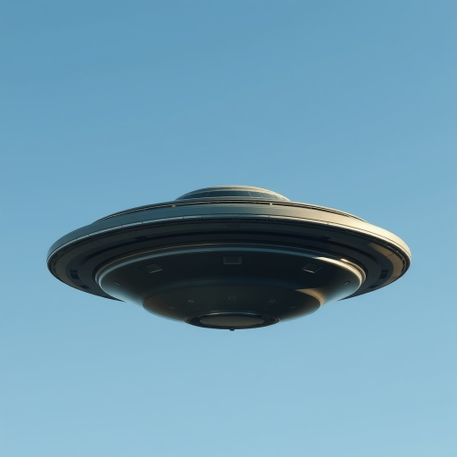 Regenerate a detailed illustration of a UFO, captured in high resolution with a Canon EOS 5D Mark IV, 50mm lens, f/2.8 aperture, ISO 100, shot from a low angle to emphasize its shape and features, using soft natural lighting for a clear and vibrant image.