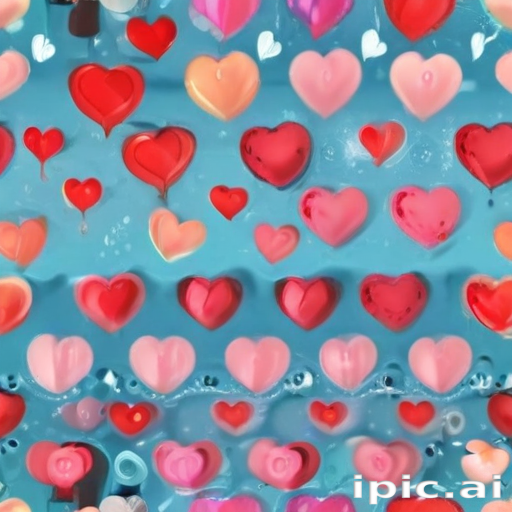 Colorful Array of Heart Shapes Floating in a Blue Background