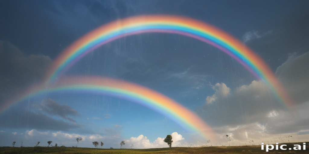 Stunning Dual Rainbows Arching Across a Bright Blue Sky After Rain