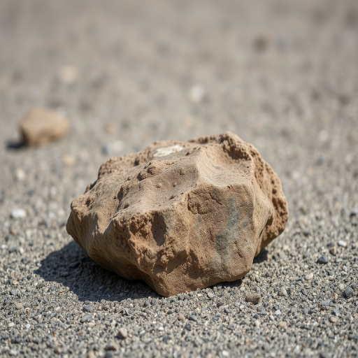 A detailed, high-resolution image of a textured rock on an even surface, natural lighting, 35mm lens, f/8 aperture, ISO 100, taken from a low angle to capture its contours and shadows, shot with a DSLR camera.