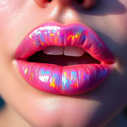 Ethereal "Holographic Opal" lips adorned with iridescent, multidimensional pigments, creating a magical, otherworldly appearance in various lighting
