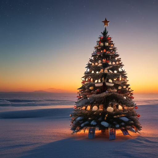 Beautifully Decorated Christmas Tree Standing Alone in a Snowy ...