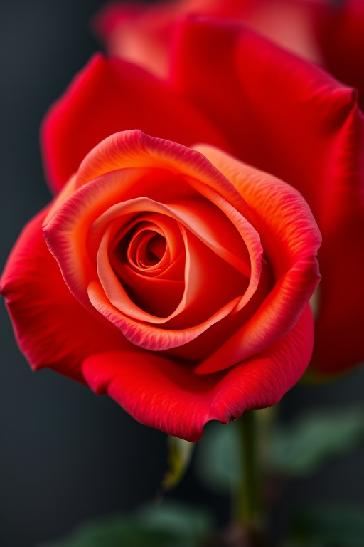 Create a hyper-realistic image of a single rose with intricate details and vibrant colors, captured in a close-up view using a DSLR camera with a 50mm lens, aperture set to f/2.8, ISO 100, and soft studio lighting.