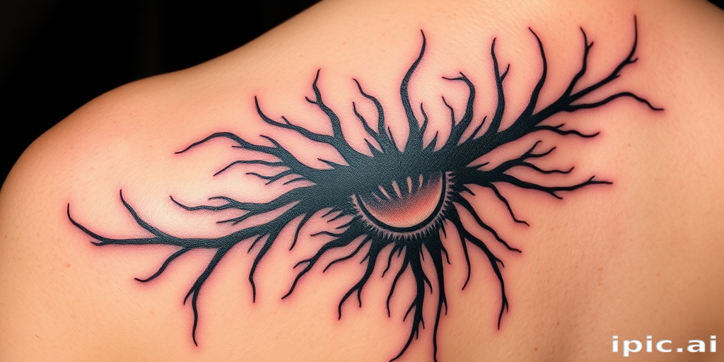 Negative space tattoo design named "Hidden Secrets" cleverly utilizing the natural skin tone to form part of the image creating a unique interplay between inked and uninked areas