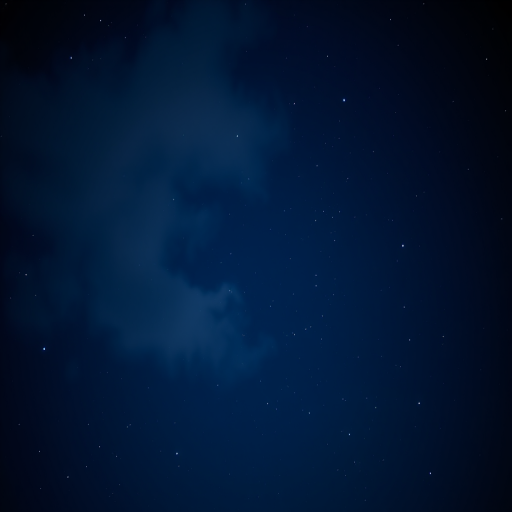 Create a minimalist night sky background with dark blue tones and soft gray cloud shapes surrounded by white stars, using a DSLR camera with a 50mm lens, f/1.8 aperture, ISO 100, and a shallow depth of field to enhance image quality and detail.