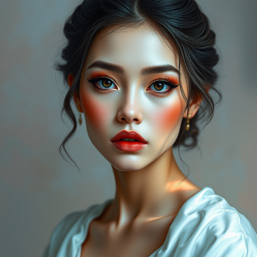 digital painting,  digital illustration,  stunning girl, make up , white silk dress extreme detail,  digital art,  4k,  ultra hd