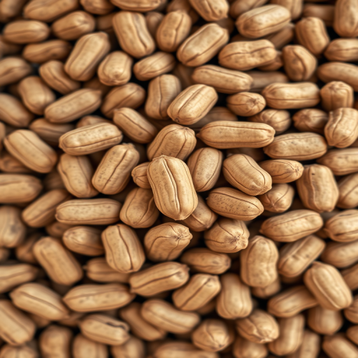 photograph of freshly harvested peanuts in their shells arranged in clusters, depth of field focus on the peanuts with blurred background, natural lighting, shot with a Canon EOS R6, 50mm lens, aperture f/2.8, ISO 200, shutter speed 1/250s, top-down view