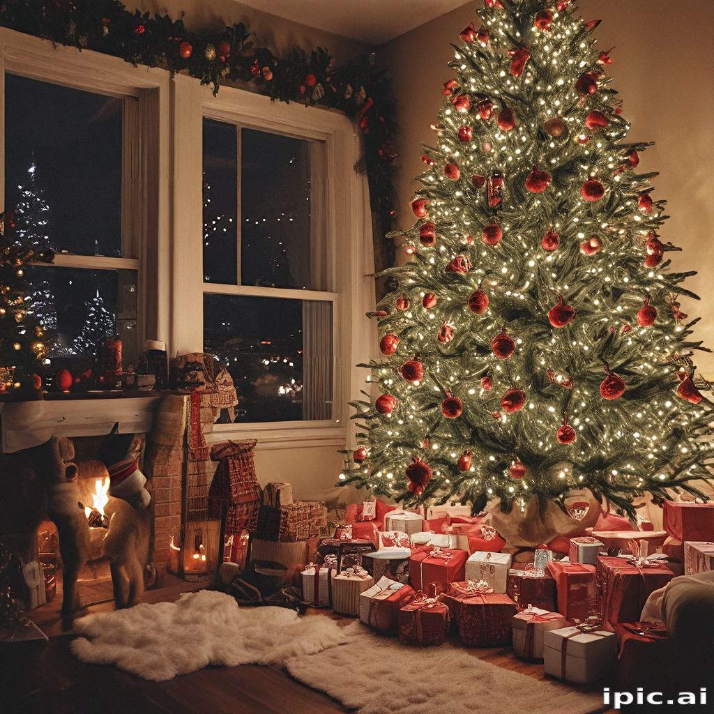 Cozy Christmas Scene with a Decorated Tree and Wrapped Gifts