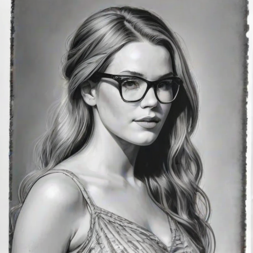 Superb Joss Stone, pencil sketch, portrait of Enchanting woman 1966s in glasses, hair style beatnik, outline, clear lines, fine lines, 8k