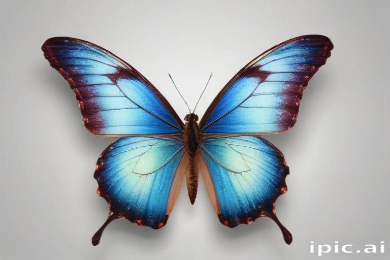 A Stunning Blue Butterfly with Vibrant Wings Against a Soft Gray Background