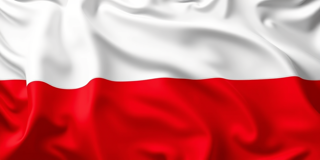 Generate a high-resolution image of the Polish flag with a digital illustration style, using a 50mm lens, f/4 aperture, ISO 100, and an overhead view for clarity and detail.