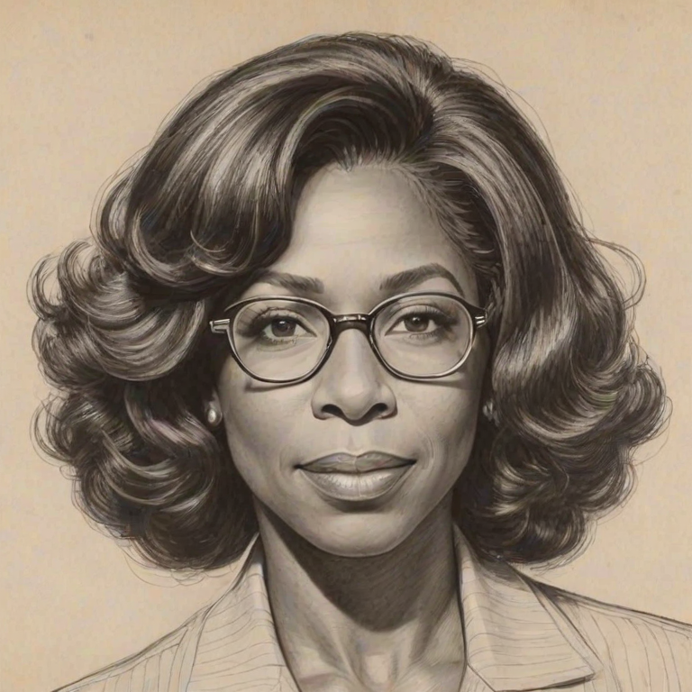 Bewitching Dawnn Lewis, pencil sketch, portrait of Resplendent woman 1951s in glasses, hair style beatnik, outline, clear lines, fine lines, 8k