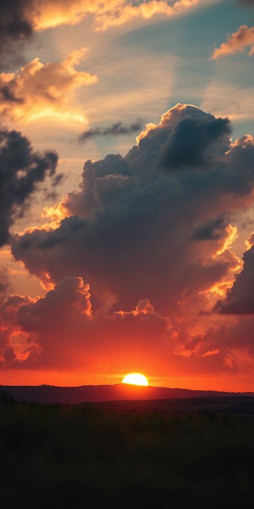 sunset landscape with dramatic clouds and golden light, captured with a Canon EOS 5D Mark IV, f/8, ISO 100, 1/200s, using a wide-angle lens at 24mm, shot from a low angle for depth and perspective.