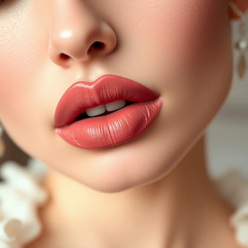 Matte dusty rose lips with a powdery finish, soft and feminine, evoking vintage glamour and timeless elegance