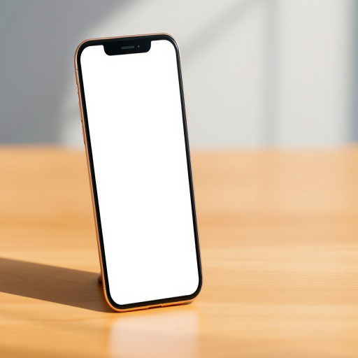 A minimalist smartphone mockup with a blank screen, front-facing view, captured with a DSLR camera at f/2.8, ISO 100, 1/60s shutter speed, using natural light to enhance clarity and color vibrancy.