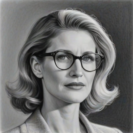 Bewitching Laura Dern, pencil sketch, portrait of Sublime woman 1936s in glasses, hair style beatnik, outline, clear lines, fine lines, 8k