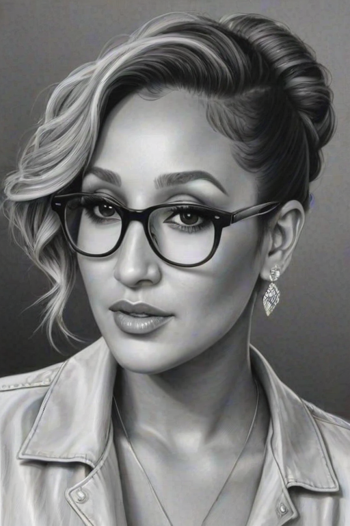 Wonderful Adrienne Bailon, pencil sketch, portrait of Splendid woman 1924s in glasses, hair style beatnik, outline, clear lines, fine lines, 8k