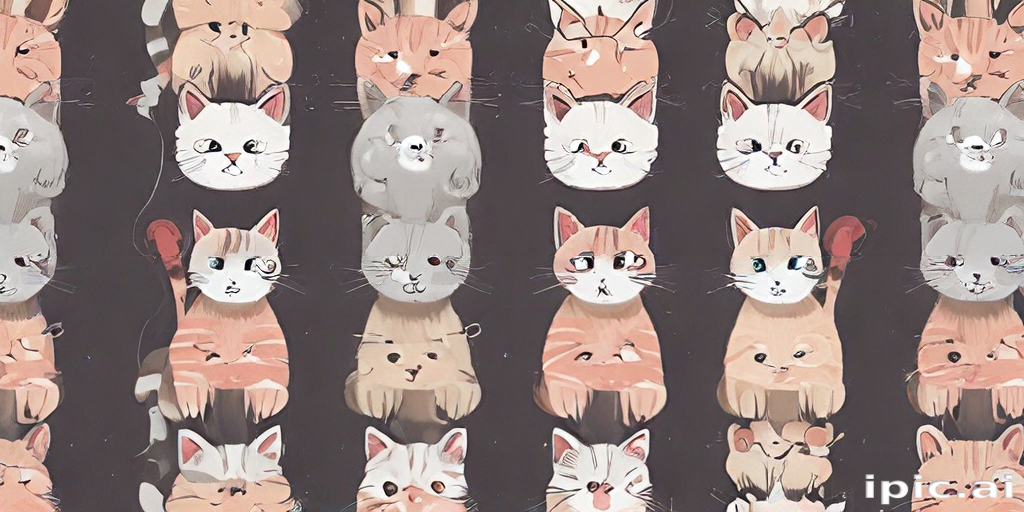A Playful Pattern of Adorable Cats in Various Colors and Expressions.