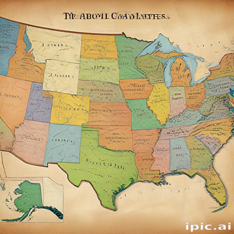 Detailed Vintage Map of the United States Featuring State Boundaries ...