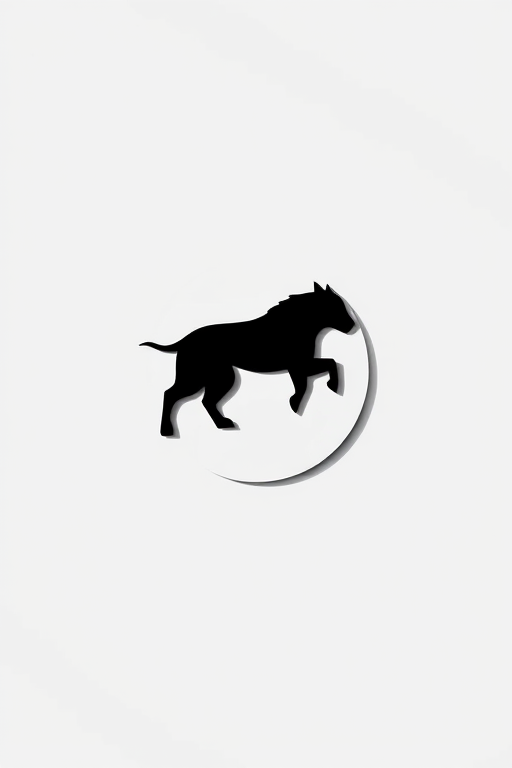 Create an image of a sleek, modern logo with a minimalist design, featuring a stylized animal silhouette in black and white, shot with a Canon EOS R5 at f/2.8, 1/1000s, ISO 100, in a flat lay view with natural lighting for enhanced clarity and vibrancy.