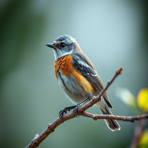 Create a highly detailed illustration of a bird perched on a branch, using a DSLR camera with a 50mm lens, aperture set to f/2.8 for a shallow depth of field, ISO 100 for optimal clarity, and a soft natural light to enhance colors and textures.