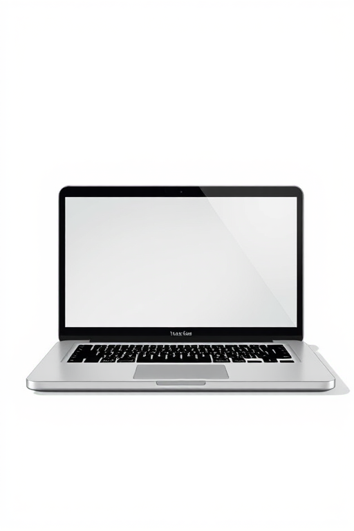 Generate a detailed vector illustration of a silver laptop from a slightly elevated angle with reflections on the screen, using a 50mm lens, f/8 aperture, and a softbox lighting setup, in a digital illustration style.
