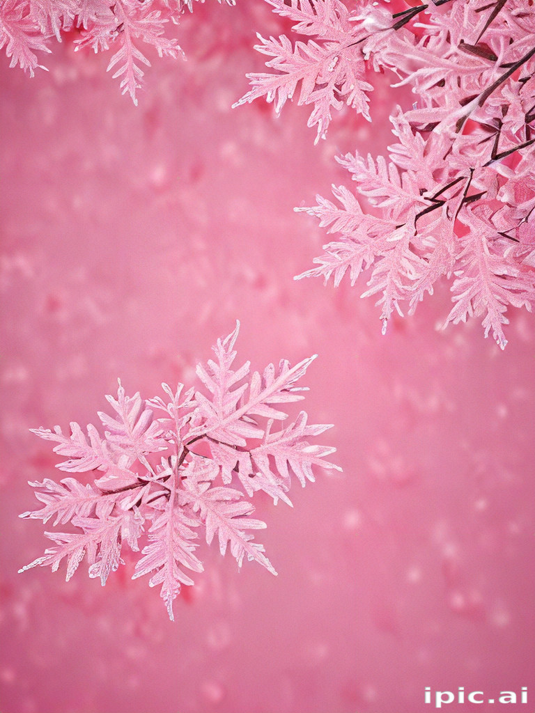 Delicate Pink Snowflakes Gently Falling Against a Soft Pink Background