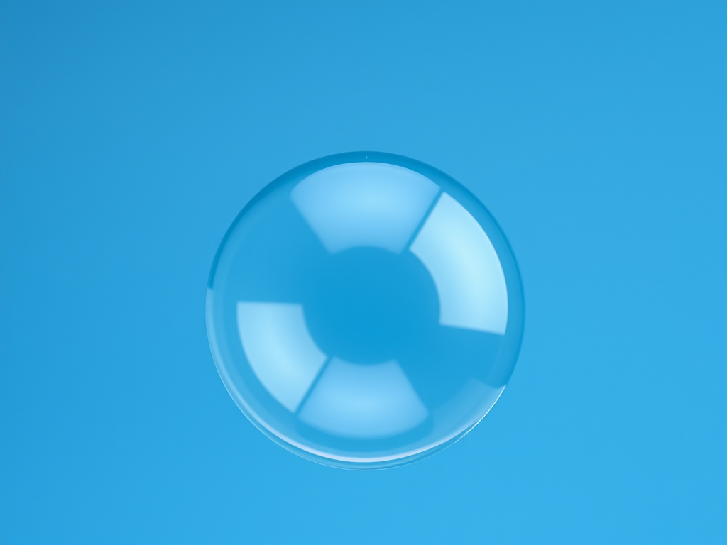 Create a high-resolution image of a glossy blue bubble with a subtle shine, using a DSLR camera with an aperture of f/2.8, 50mm lens, ISO 100, shot from a close-up angle with soft, diffused lighting.