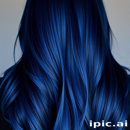 Mysterious midnight blue long layers, named "Starry Night," shimmer with iridescent undertones and a sleek, straight texture that catches the light