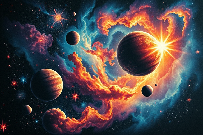 Cosmic tattoo design known as "Celestial Journey" depicting a mesmerizing space scene with galaxies nebulae and planets rendered in vibrant colors and intricate details creating a sense of wonder and exploration