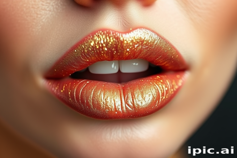 Sophisticated "Champagne Frost" lip topper designed to add a touch of glamour to any lip color, featuring ultra-fine gold and silver particles for a luxurious, multidimensional effect