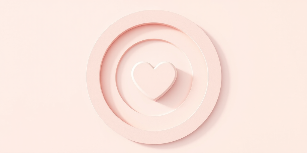 Create a minimalist illustration of a heart within concentric circles, using soft pastel colors, and enhance the image quality with a 50mm lens, f/1.8 aperture, ISO 100, and soft natural lighting for a gentle appearance.