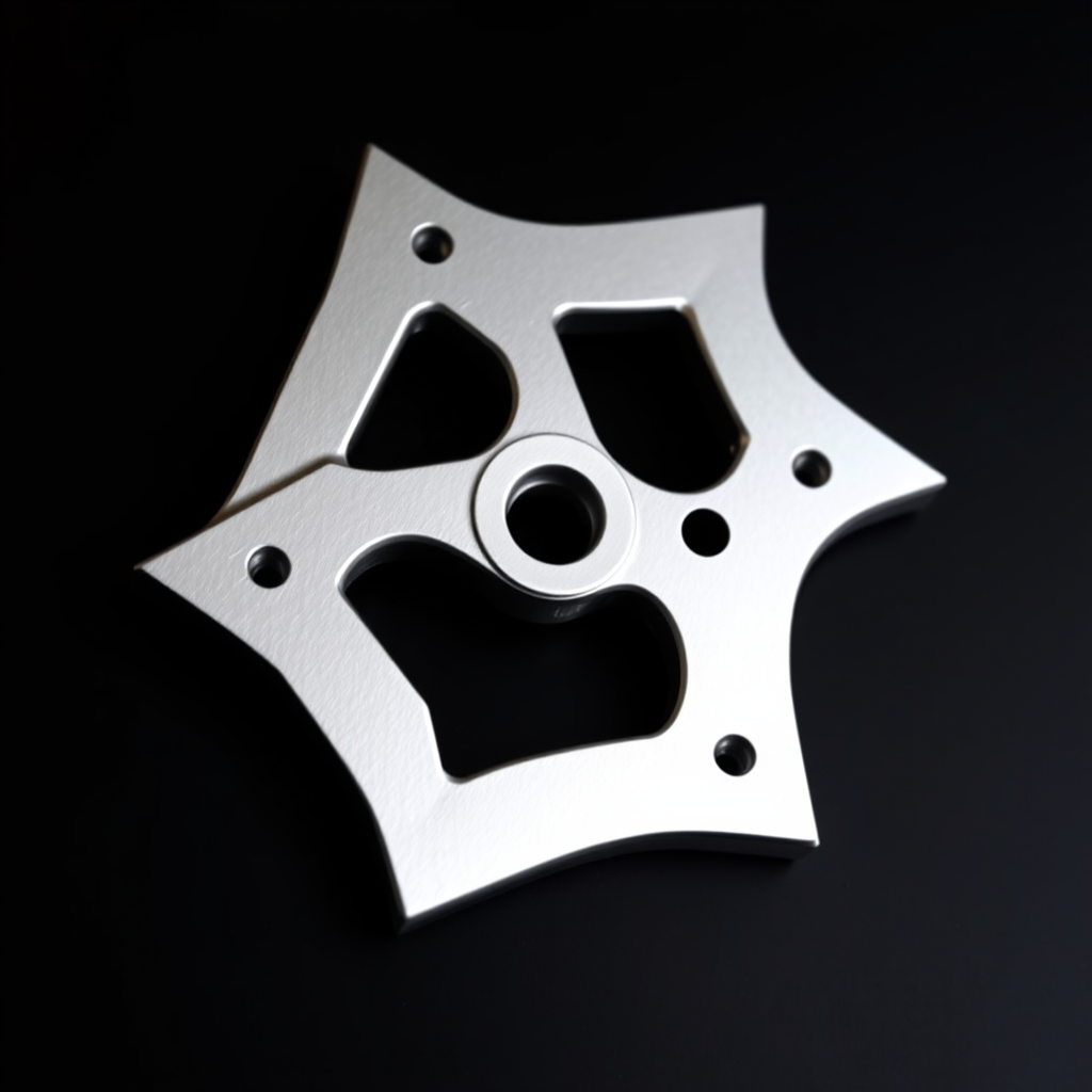 Create a high-resolution image of a silver shuriken with a glossy finish on a black background, captured with a DSLR camera, 50mm lens, f/1.8 aperture, ISO 100, with soft diffused lighting to enhance details and contrast.