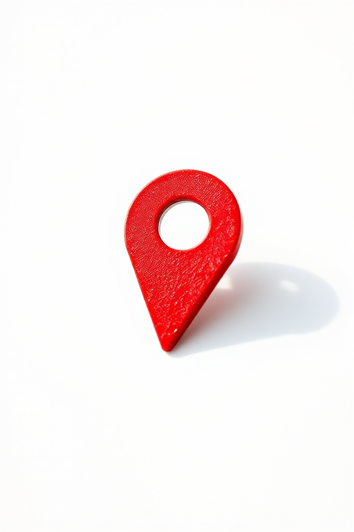 Create a high-resolution image of a map pin icon, using a Canon EOS 5D Mark IV with a 50mm lens, aperture set to f/1.8, ISO 100, shot in natural light, with a shallow depth of field and a clean white background for contrast.