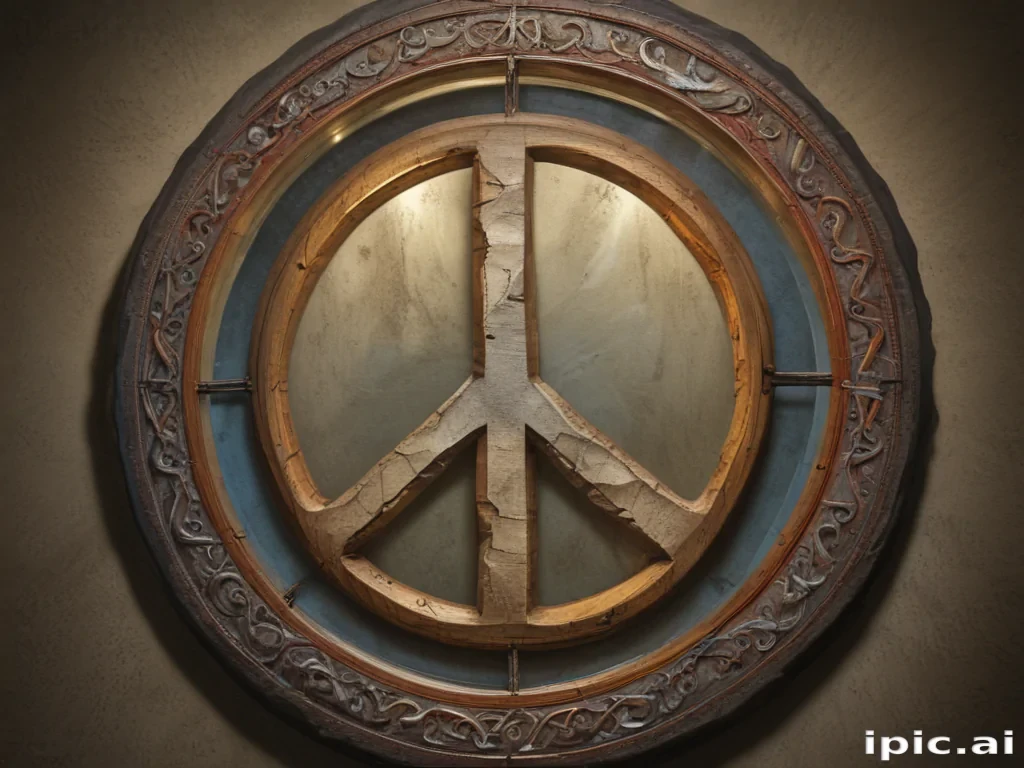 Intricately Designed Peace Symbol Framed with Vintage Distressed Wood