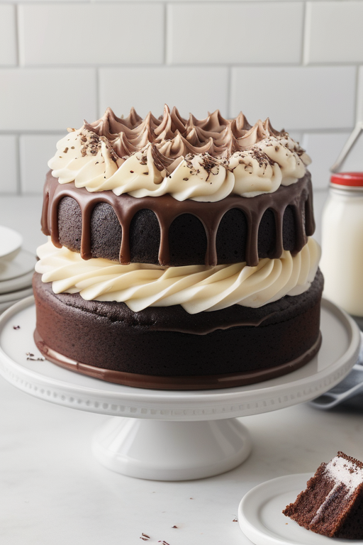 chocolate cake and vanilla frosting