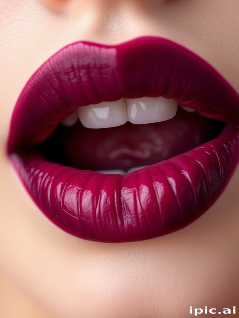 Luscious berry-stained lips with a rich, deep purple center fading to a softer mauve at the edges, giving a natural and effortless bitten look