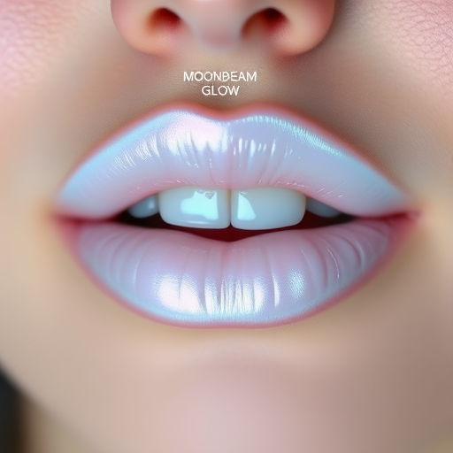 Iridescent pearl white lips, called "Moonbeam Glow," showcase a subtle color-shifting effect and a luminous, ethereal appearance