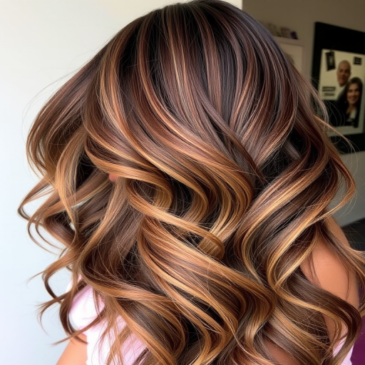 Luscious chocolate brown mermaid waves adorned with caramel highlights, Sun-Kissed Siren style, flowing down to the waist with natural-looking dimension and beachy texture