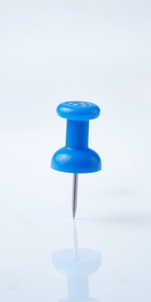 Create a 3D rendering of a blue pushpin on a transparent background, using a Canon EOS 5D Mark IV camera with a 50mm f/1.8 lens, ISO 100, aperture f/8, and a shallow depth of field for enhanced focus and clarity.