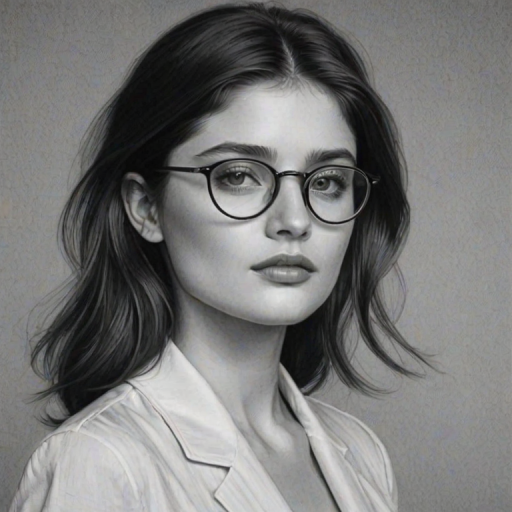 Fascinating Eve Hewson, pencil sketch, portrait of Exquisite woman 1979s in glasses, hair style beatnik, outline, clear lines, fine lines, 8k