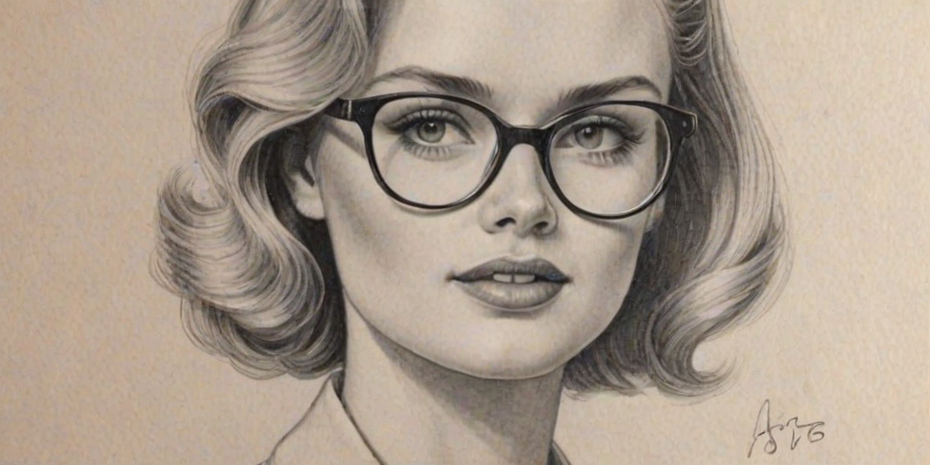 Wonderful Sara Paxton, pencil sketch, portrait of Elegant woman 1946s in glasses, hair style beatnik, outline, clear lines, fine lines, 8k