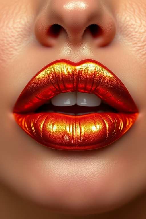Metallic copper liquid lip lacquer "Molten Sunset" with an ultra-reflective finish and intense color payoff, designed for bold and statement-making looks, long-lasting and transfer-resistant