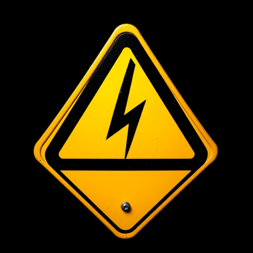 Create a vivid illustration of a yellow warning sign with a black lightning bolt in the center, shot with a DSLR camera at f/8 aperture, 50mm lens, ISO 100, in high definition, with a clean black background for contrast.