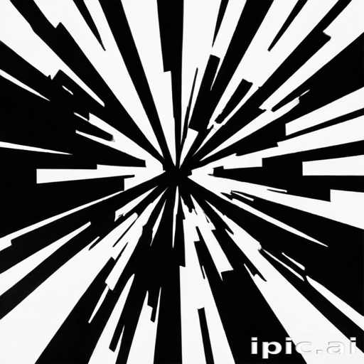 Dynamic Black and White Abstract Design with Radiating Lines and Shapes