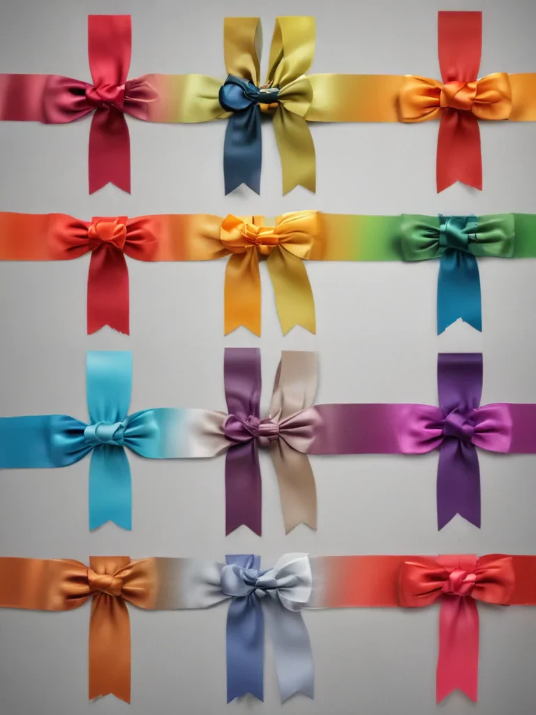 Colorful Collection of Satin Ribbons Tied in Decorative Bows on Display