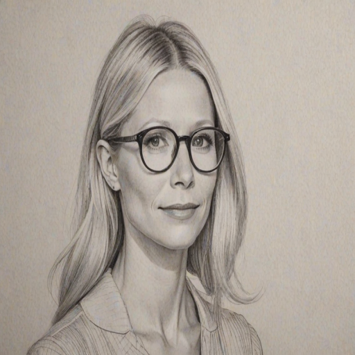 Graceful Gwyneth Paltrow, pencil sketch, portrait of Beauteous woman 1926s in glasses, hair style beatnik, outline, clear lines, fine lines, 8k