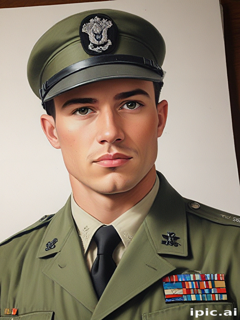 Portrait of a Young Officer in Military Uniform with Distinguished Medals